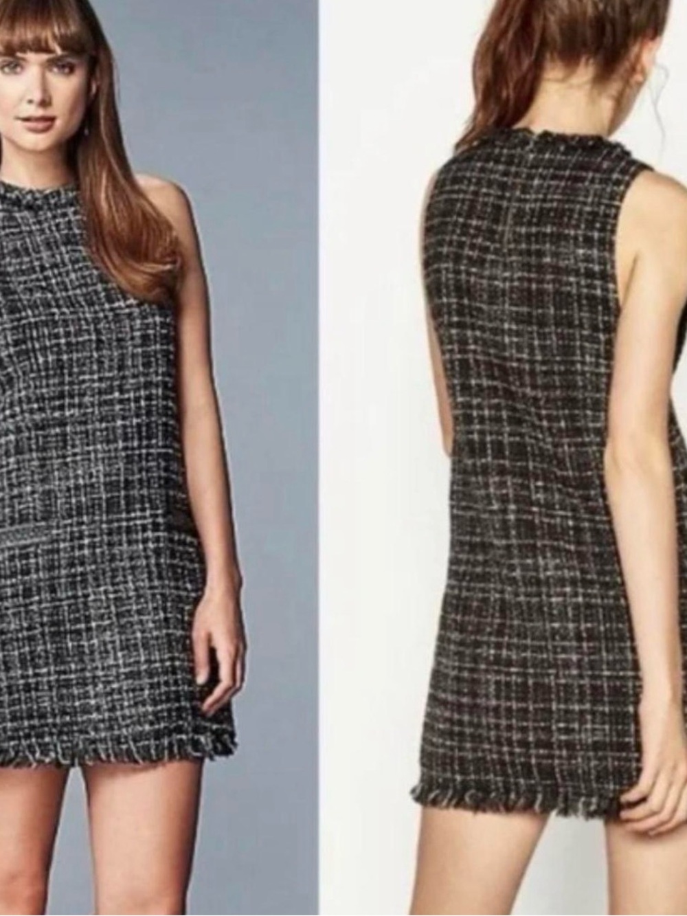 Zara Black & White Sleeveless Tweed Shift Dress